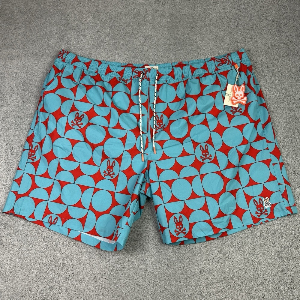 Psycho Bunny Swim Trunks Mens 5XL All Over Print Lined Shorts Big & Tall NEW